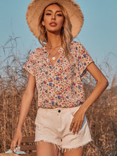 V-neck Floral Short-sleeved Chiffon Shirt Blouse Sai Feel